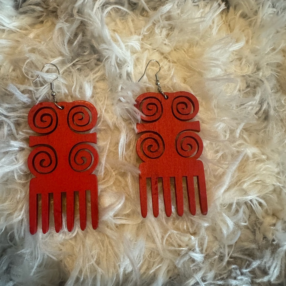 Red Spiral Wooden Earrings